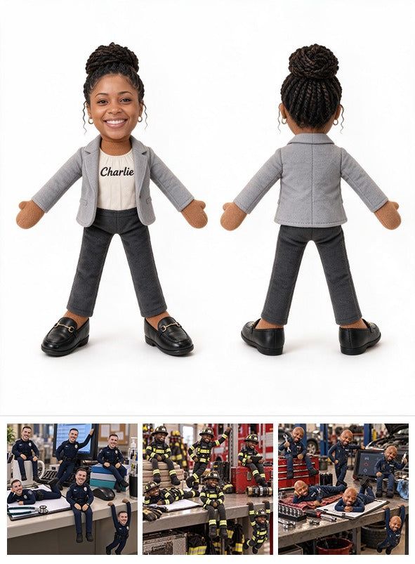 Personalized Black Female Professional Colleague Posable Plush Doll
