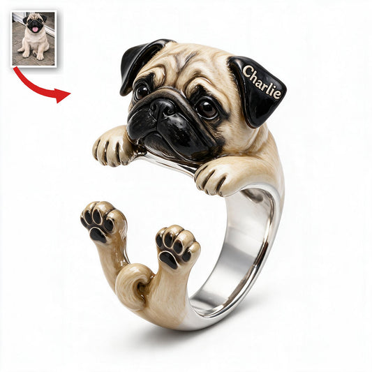 Bague Ajustable Personnalisée Fawn Pug Cadeau Amoureux des Chiens