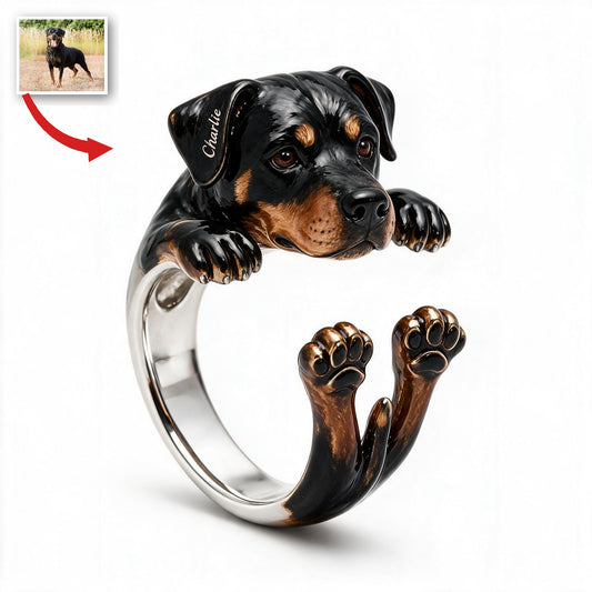 Personalized Black and Tan Rottweiler Adjustable Ring Dog Lover Gift
