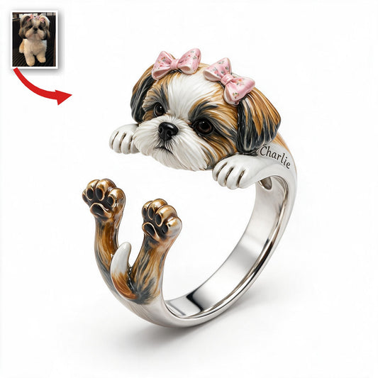 Bague Ajustable Personnalisée Shih Tzu Fluffy Cadeau Amoureux des Chiens
