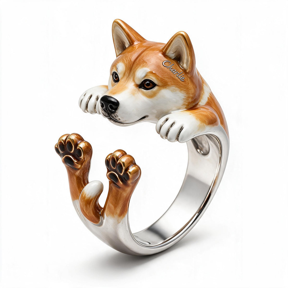 Personalized Tan White Adult Shiba Inu Adjustable Ring Dog Lover Gift