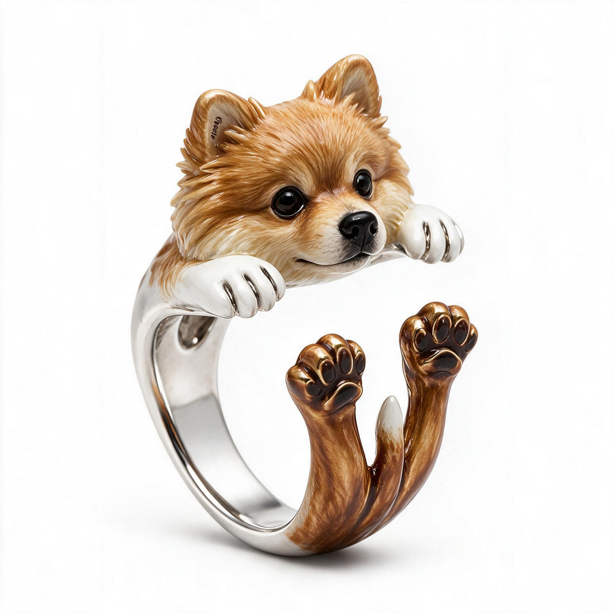 Personalized Fluffy Golden Tan Pomeranian Adjustable Ring Dog Lover Gift