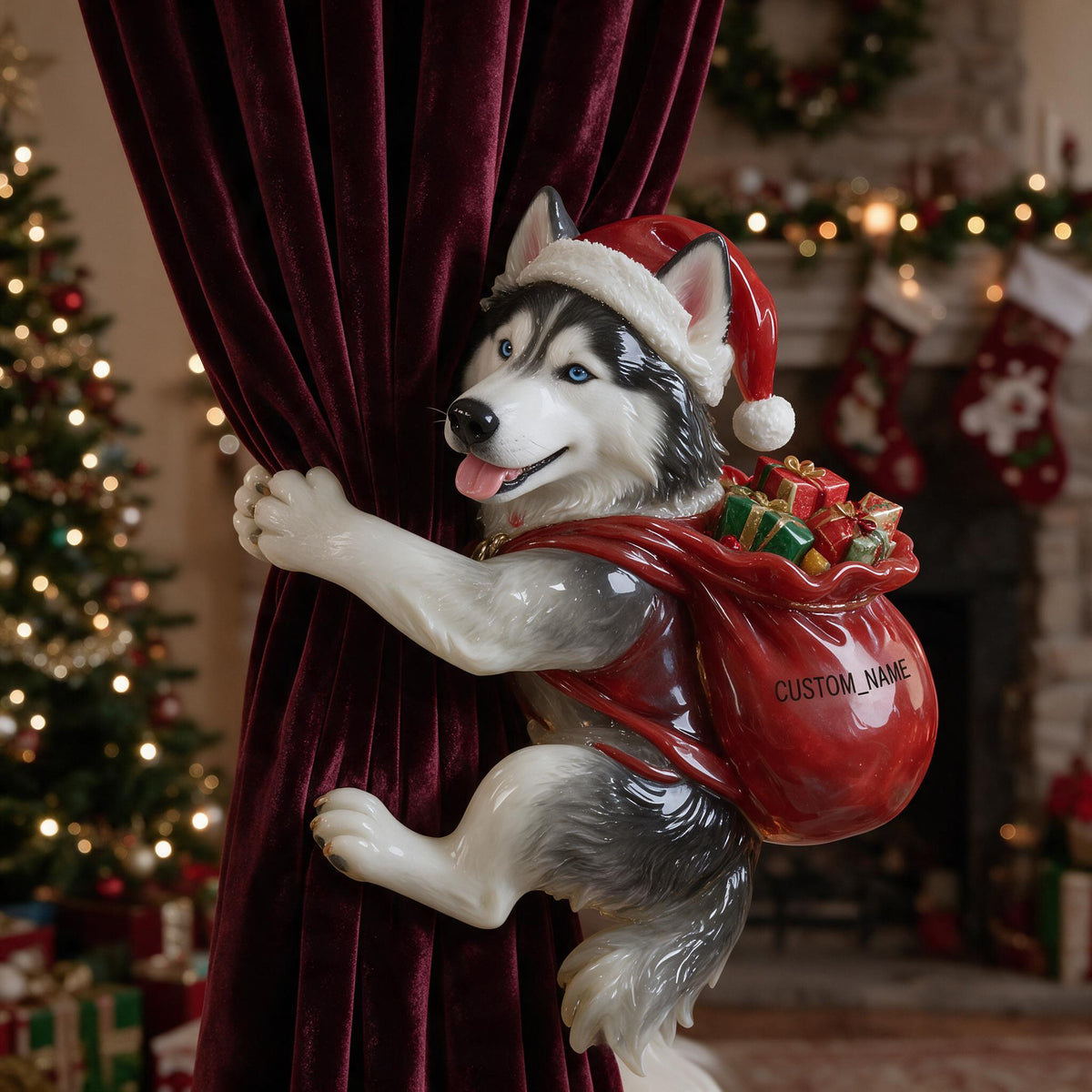Personalized Custom Photo Christmas Siberian Husky Curtain Tieback Holiday Home Decor