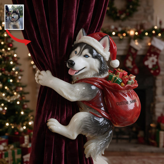Attache-rideau personnalisé photo Noël Husky Sibérien Décor maison