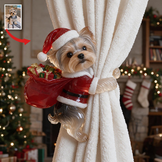 Attache-rideau personnalisé photo Noël Yorkshire Terrier