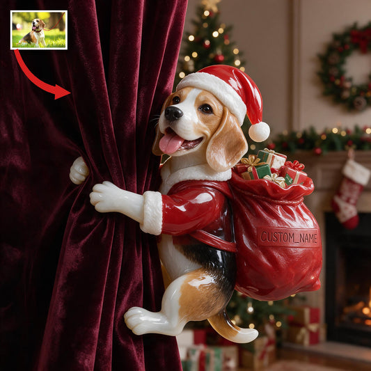 Rideau de Noël Tricolore Personnalisé avec Photo pour Adultes Beagle