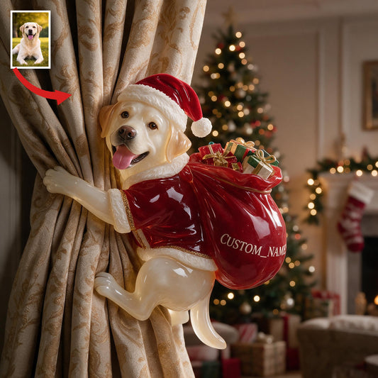Attache-rideau personnalisé photo Noël Labrador Jaune