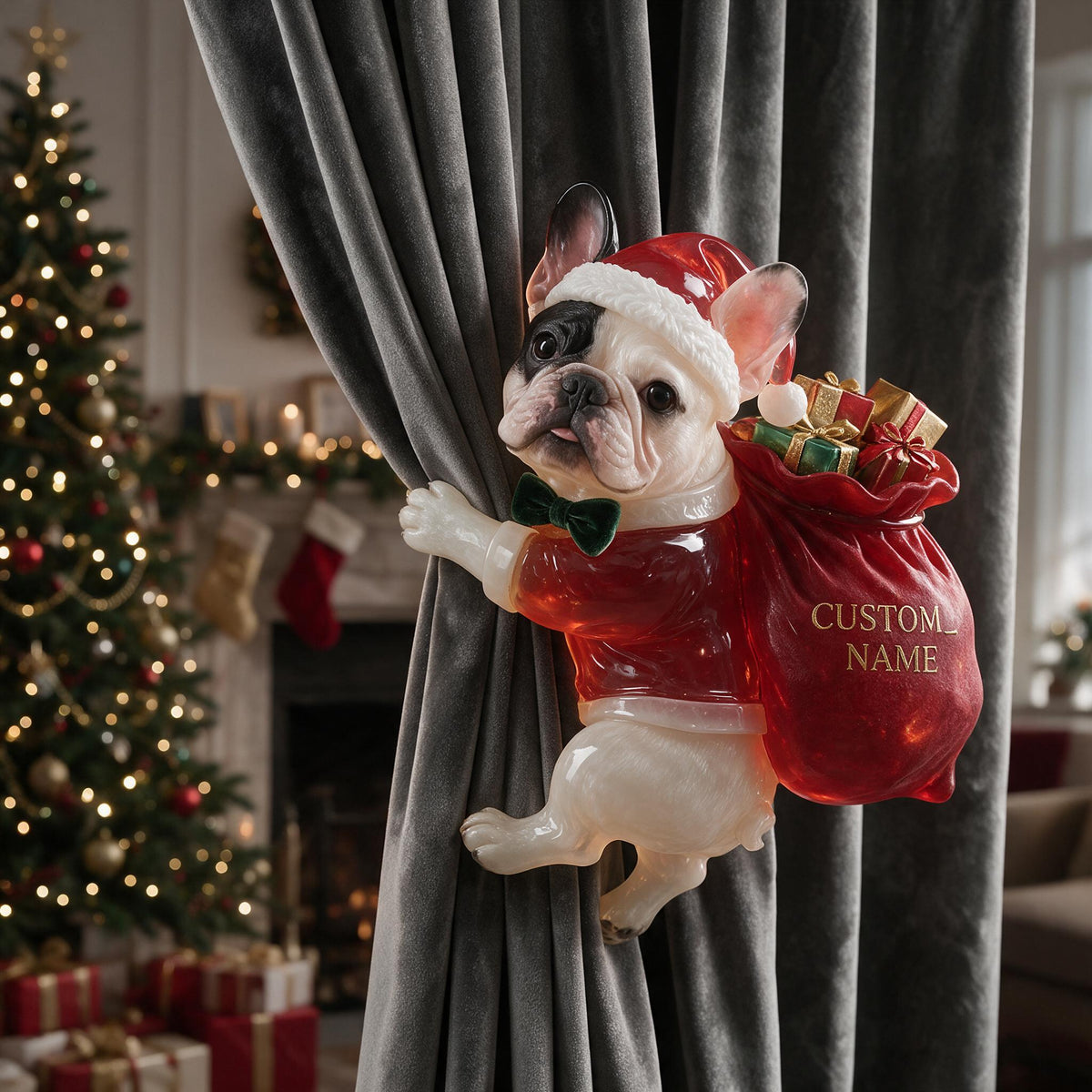 Personalized Custom Photo Christmas French Bulldog Curtain Tieback Home Decor
