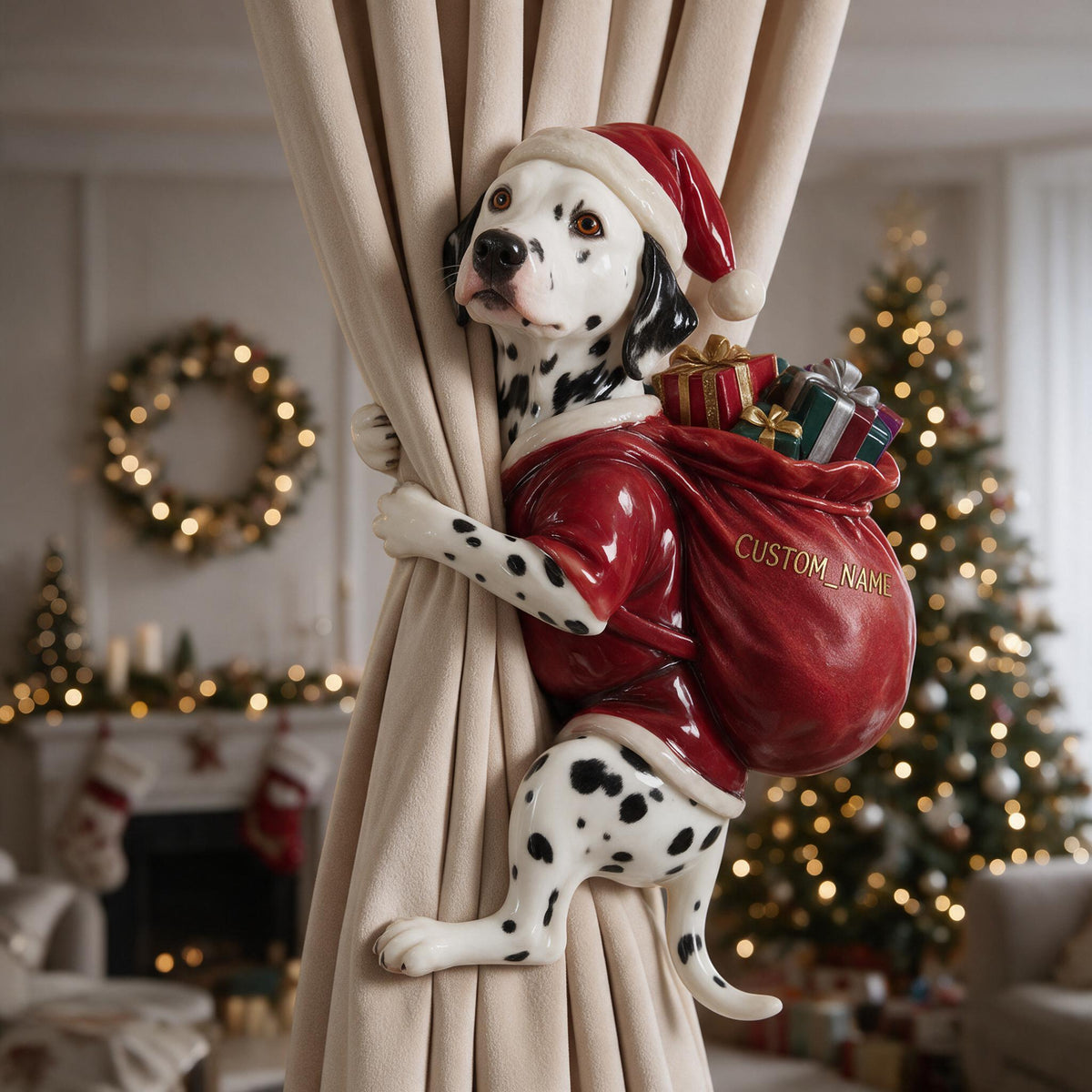 Personalized Custom Photo Christmas Spotted Dalmatian Curtain Tieback Home Decor