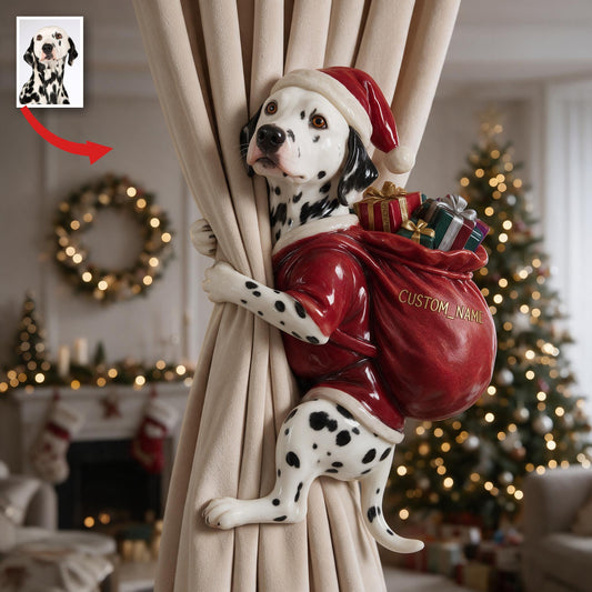 Rideau de Noël Personnalisé avec Photo de Dalmatien Tacheté