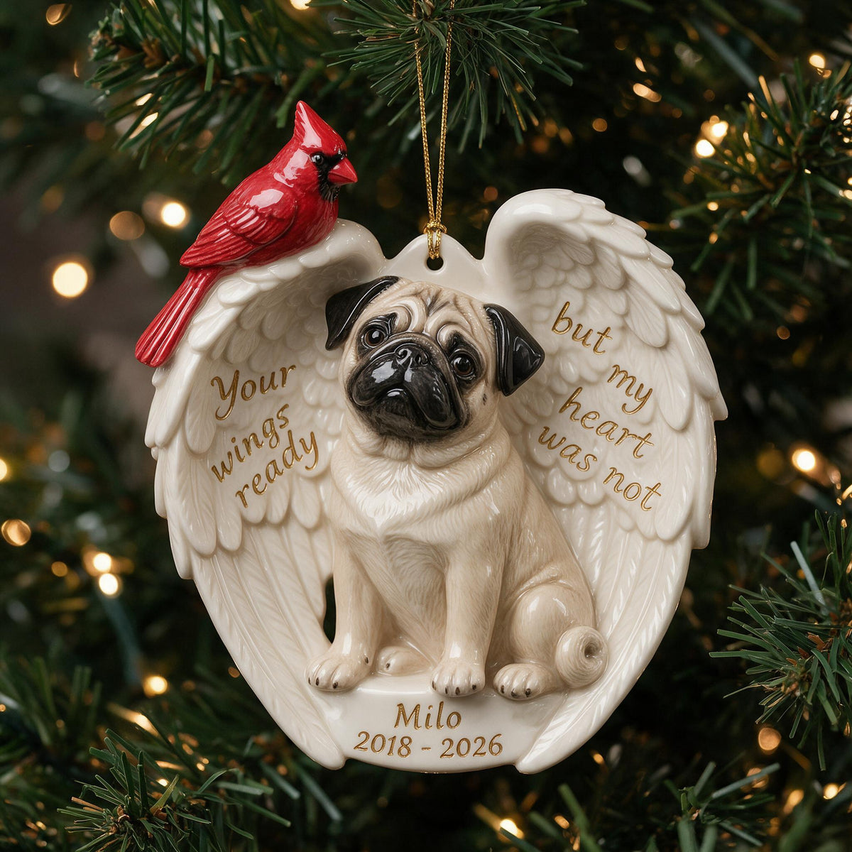 Personalized Custom Photo Fawn Pug Memorial Ceramic Ornament Pet Keepsake