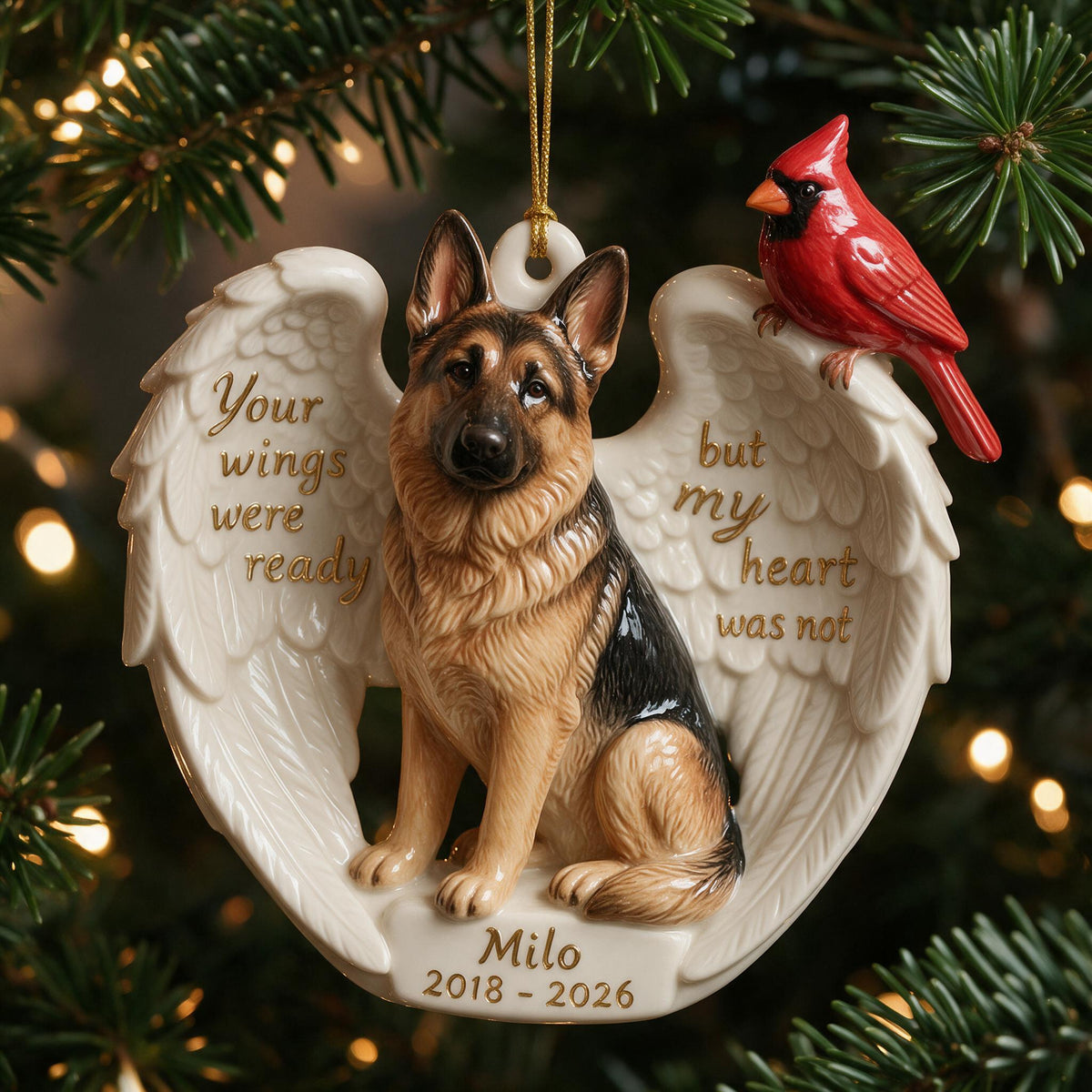 Personalized Custom Photo Black & Tan Adult German Shepherd Memorial Ceramic Ornament
