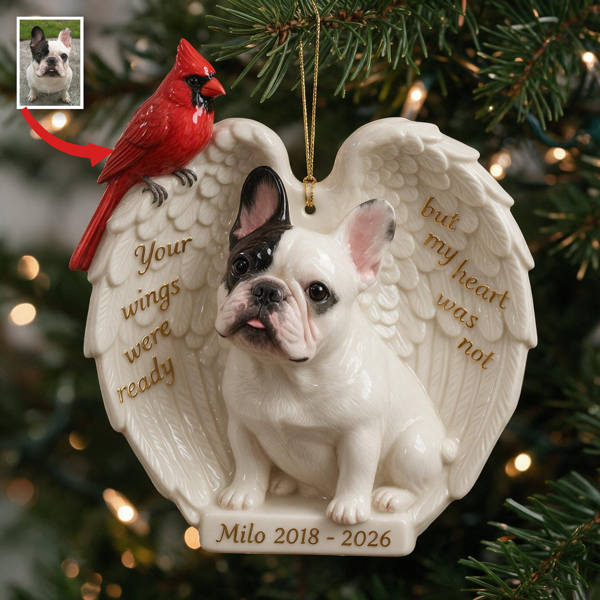 Personalized Custom Photo French Bulldog Memorial Ceramic Ornament Pet Keepsake