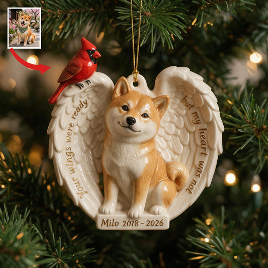 Ornement en céramique commémoratif personnalisé Shiba Inu tan et blanc