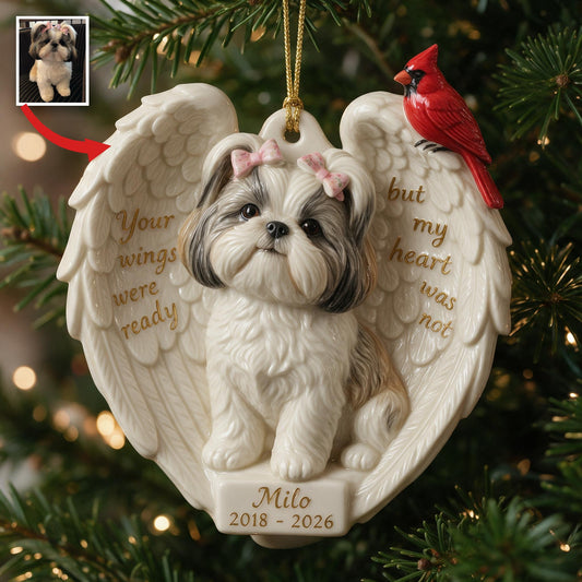Personalized Custom Photo Fluffy Shih Tzu Memorial Ceramic Ornament Pet Keepsake
