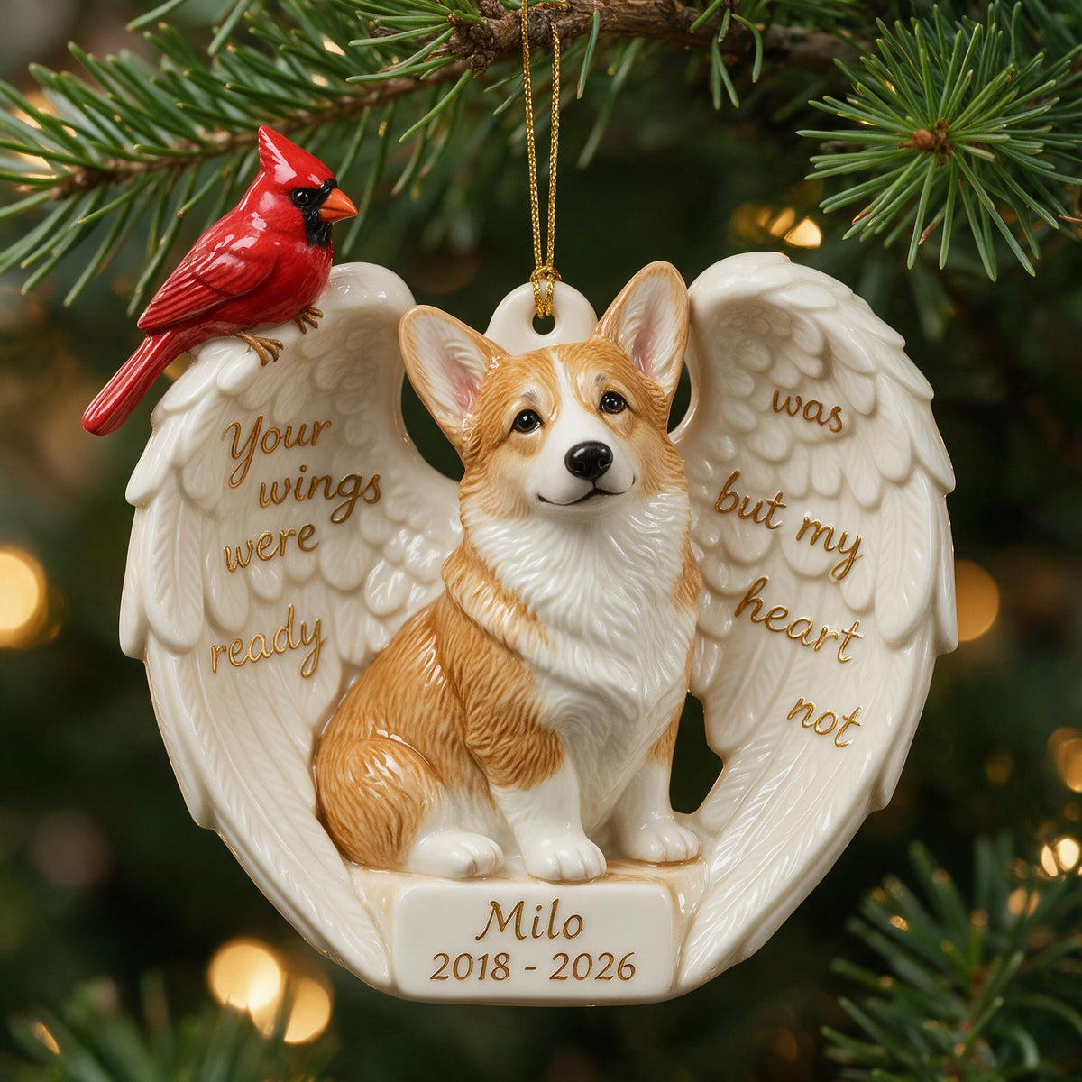 Personalized Custom Photo Tan and White Pembroke Welsh Corgi Memorial Ceramic Ornament