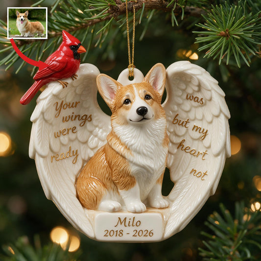 Ornement céramique commémoratif personnalisé avec photo de Corgi Pembroke