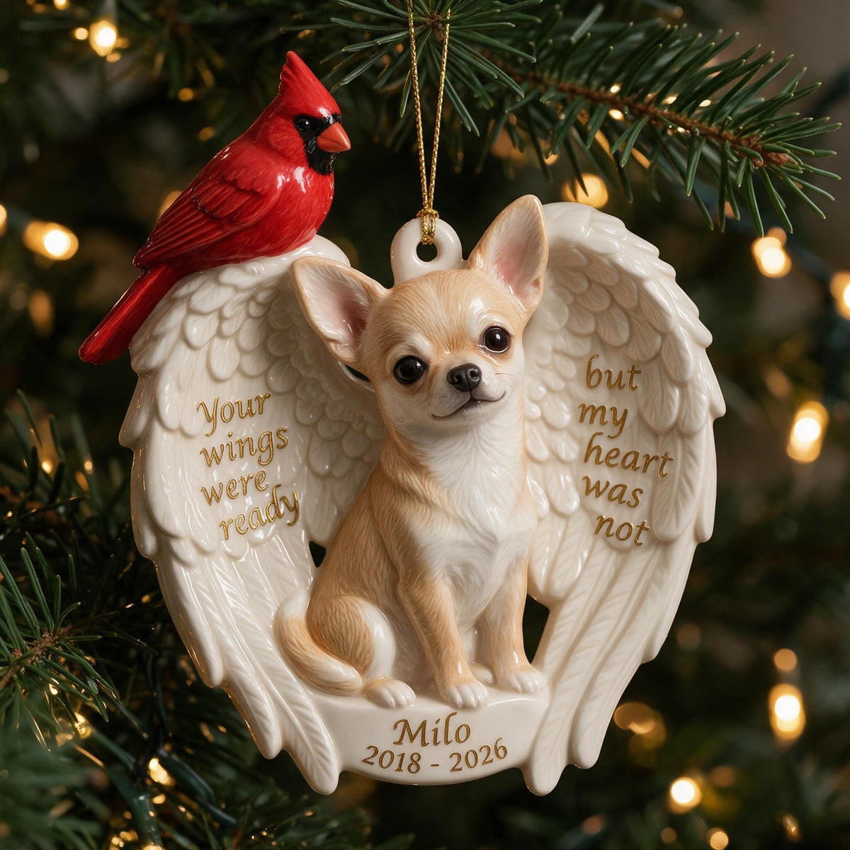 Personalized Custom Photo Fawn White Chihuahua Puppy Memorial Ceramic Ornament