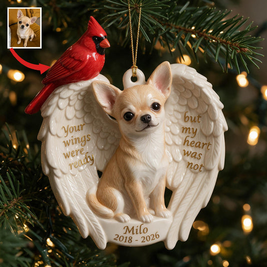 Ornement en céramique personnalisé avec photo de chiot Chihuahua blanc et fauve