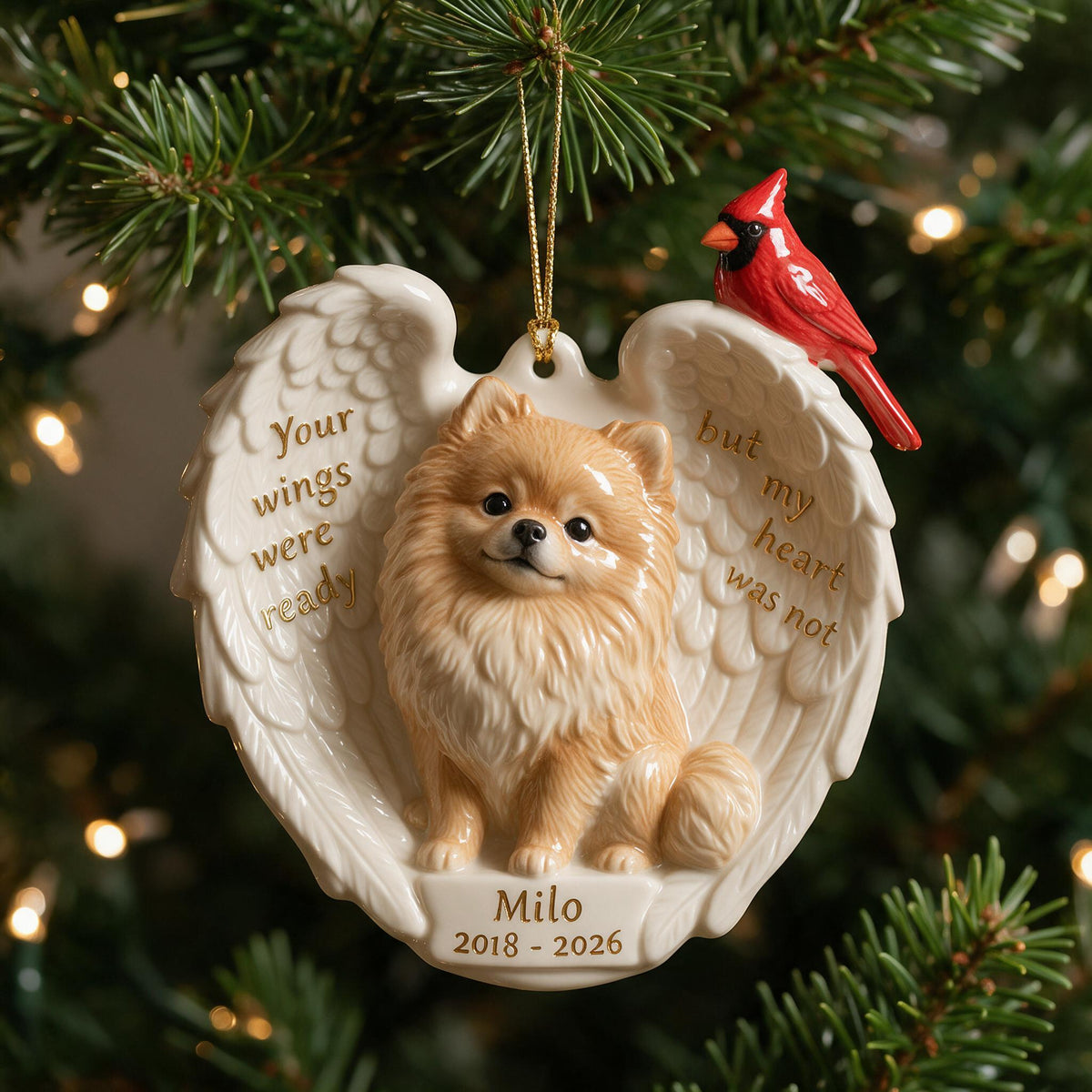 Personalized Custom Photo Fluffy Golden Tan Pomeranian Memorial Ceramic Ornament