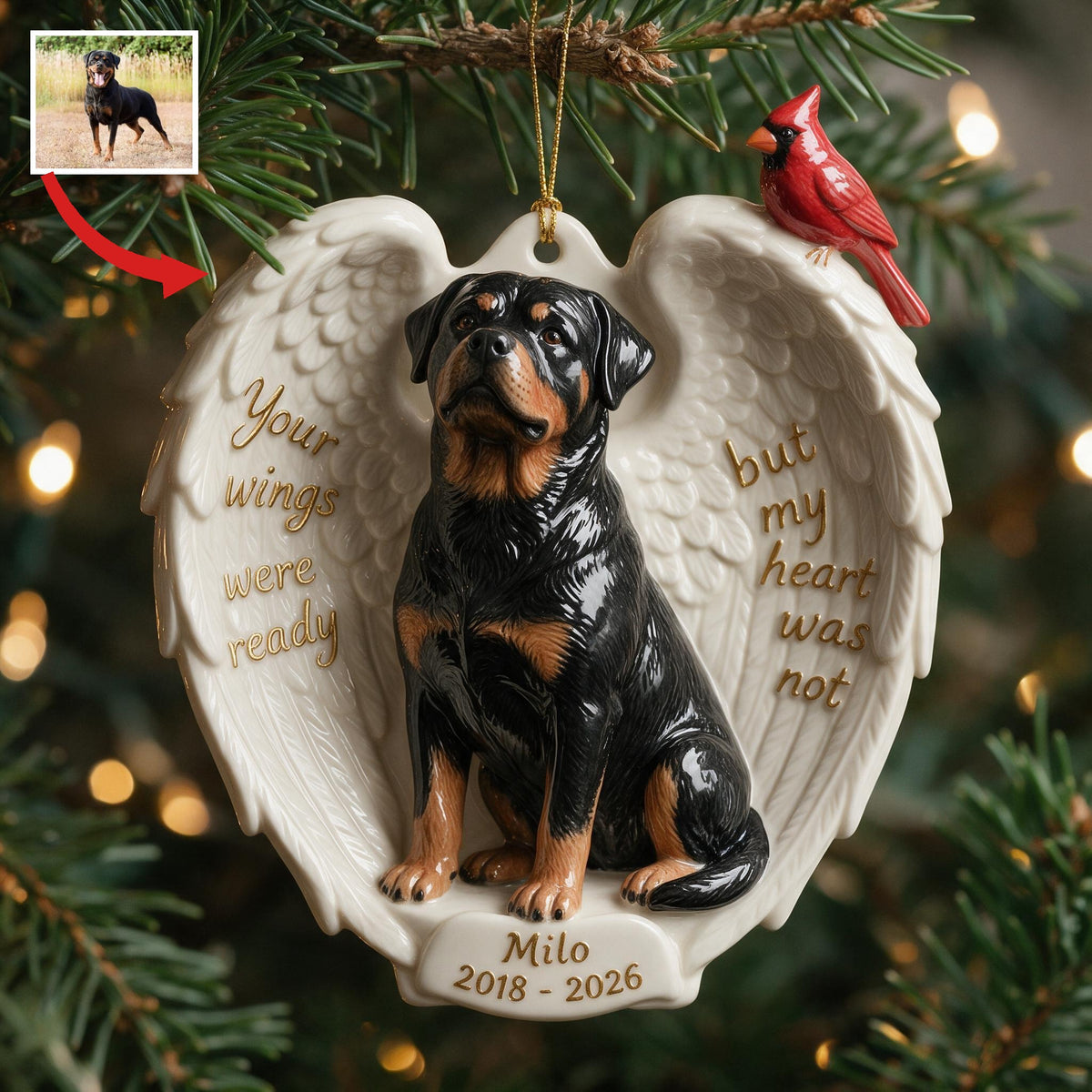Personalized Custom Photo Adult Black and Tan Rottweiler Memorial Ceramic Ornament