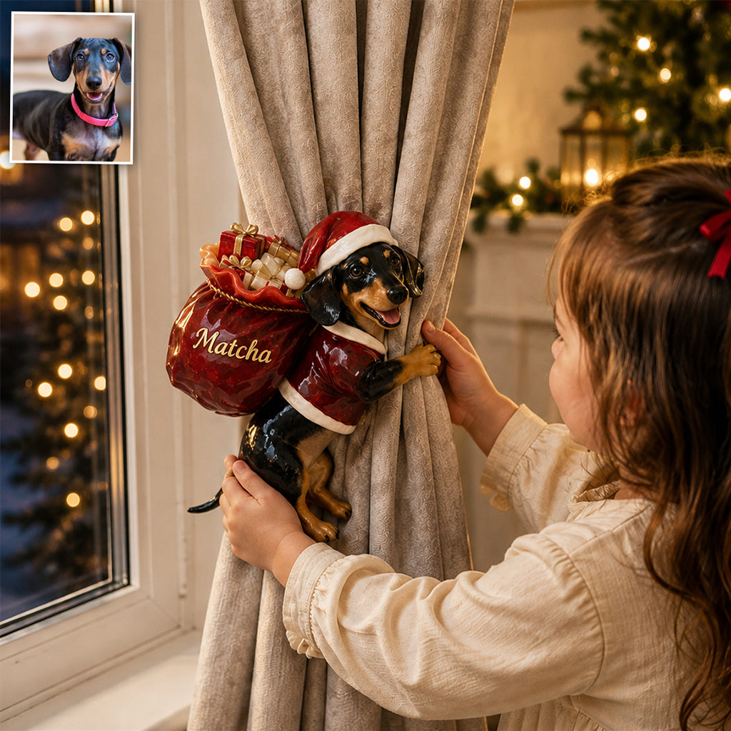 Personalized Custom Photo Christmas Black and Tan German Shepherd Curtain Tieback