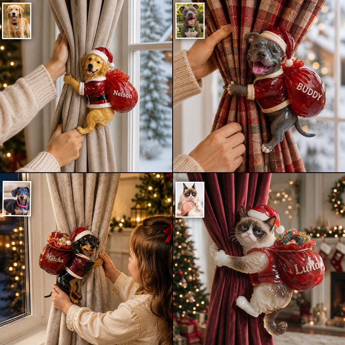 Personalized Custom Photo Christmas Siberian Husky Curtain Tieback Holiday Home Decor