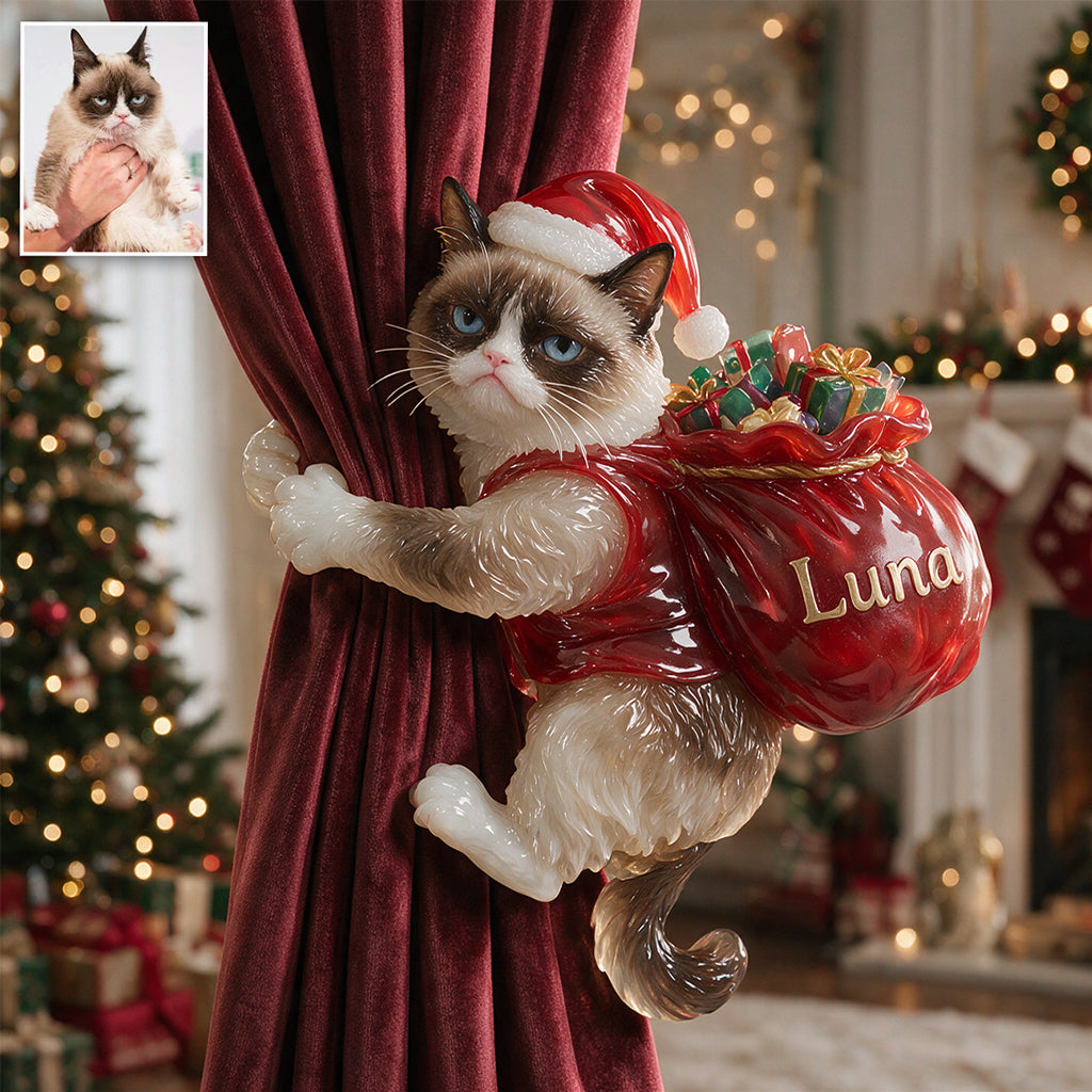 Personalized Custom Photo Christmas Fawn Black Mask Pug Curtain Tieback