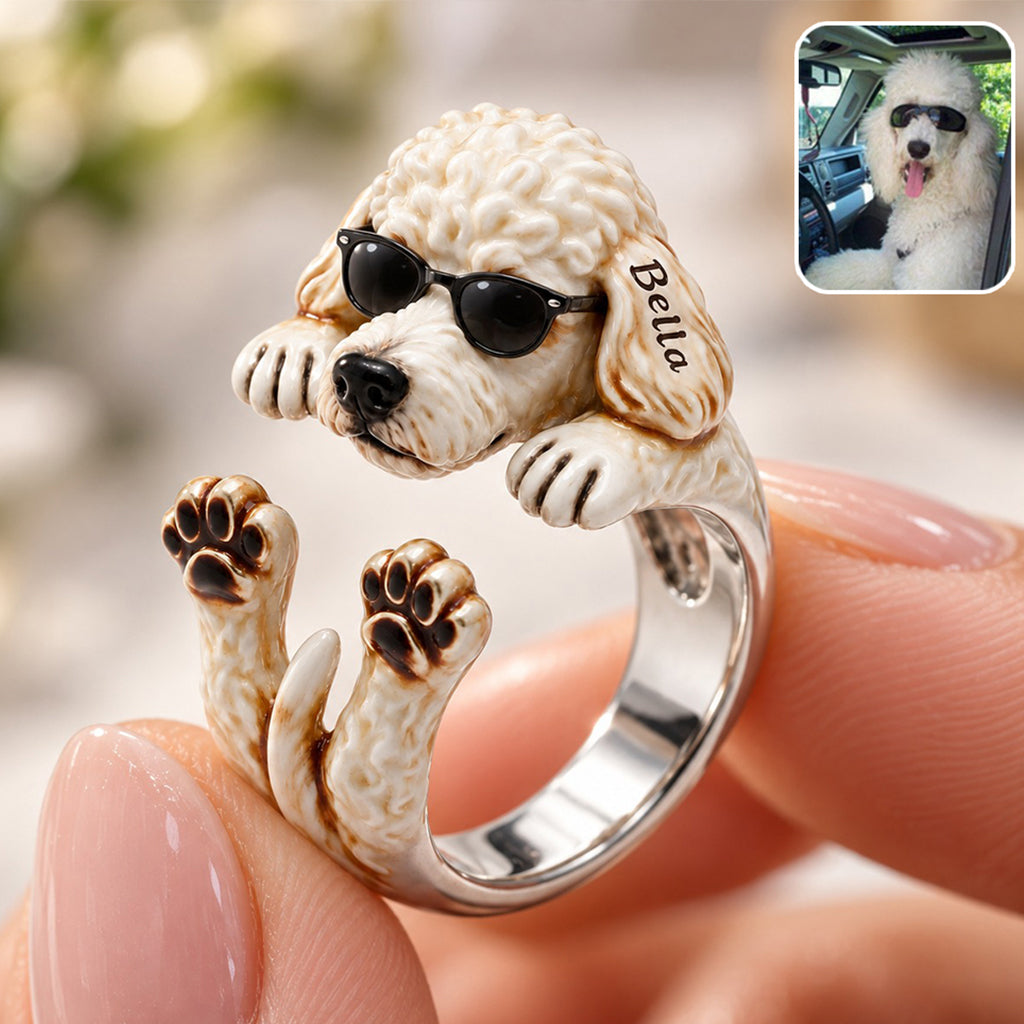 Personalized Fluffy Golden Tan Pomeranian Adjustable Ring Dog Lover Gift