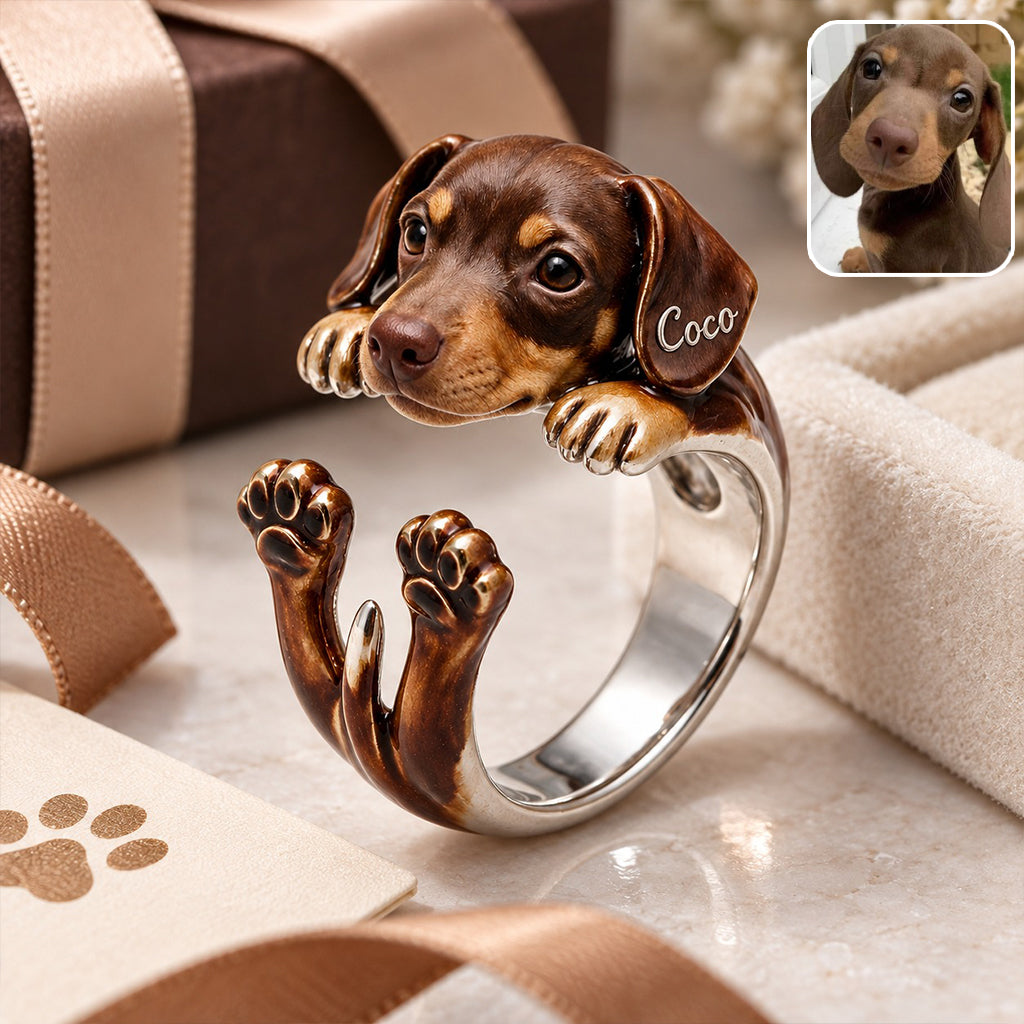 Personalized Black and White French Bulldog Adjustable Ring Dog Owner Gift