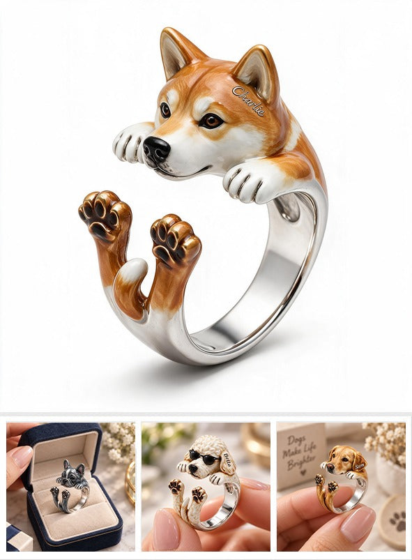 Personalized Tan White Adult Shiba Inu Adjustable Ring Dog Lover Gift