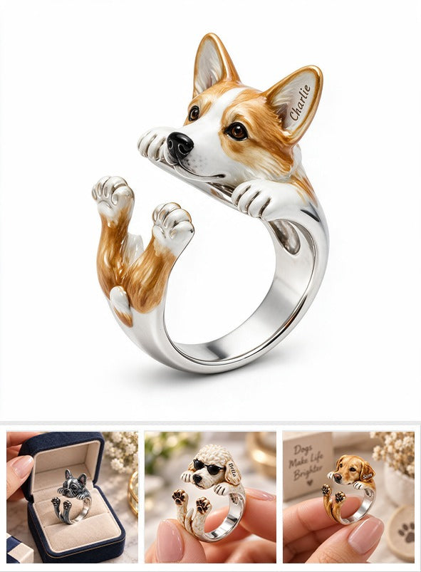 Personalized Tan and White Pembroke Welsh Corgi Adjustable Ring Dog Lover Gift