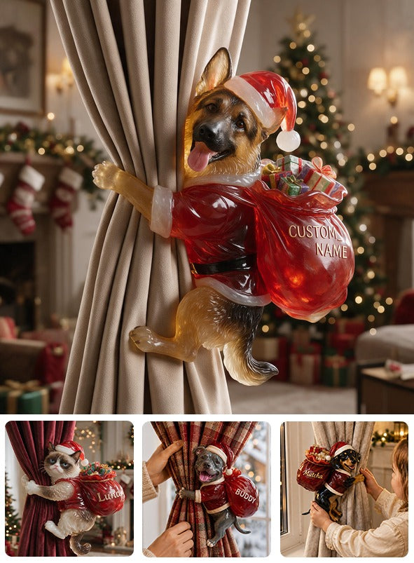 Personalized Custom Photo Christmas Black and Tan German Shepherd Curtain Tieback