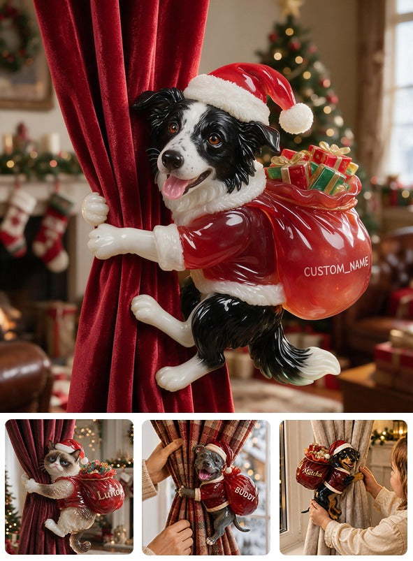 Personalized Custom Photo Christmas Black and White Border Collie Curtain Tieback Home Decor
