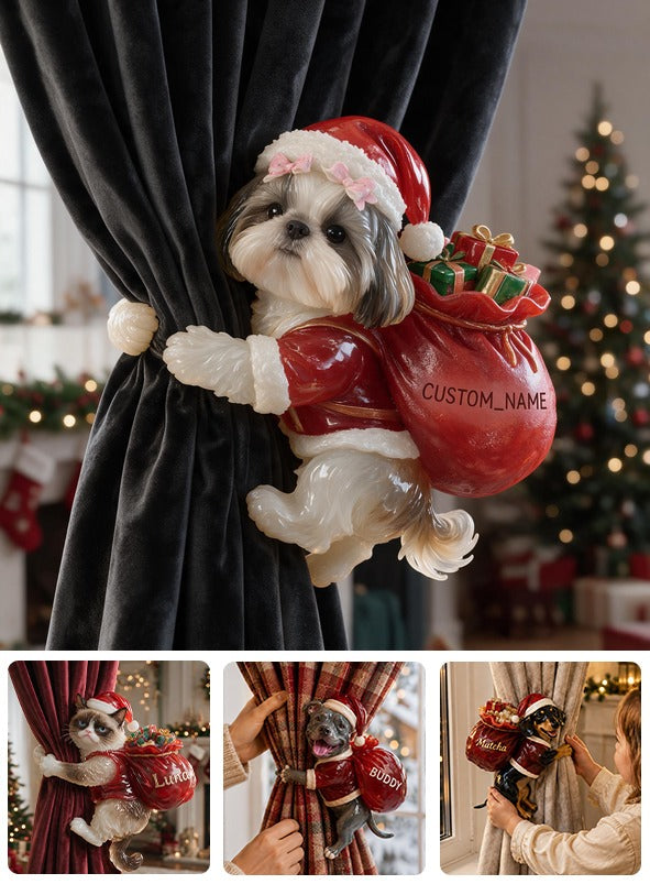 Personalized Custom Photo Christmas Shih Tzu Curtain Tieback Festive Home Decor