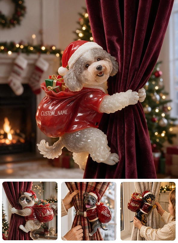 Personalized Custom Photo Christmas Poodle Curtain Tieback Holiday Window Decor