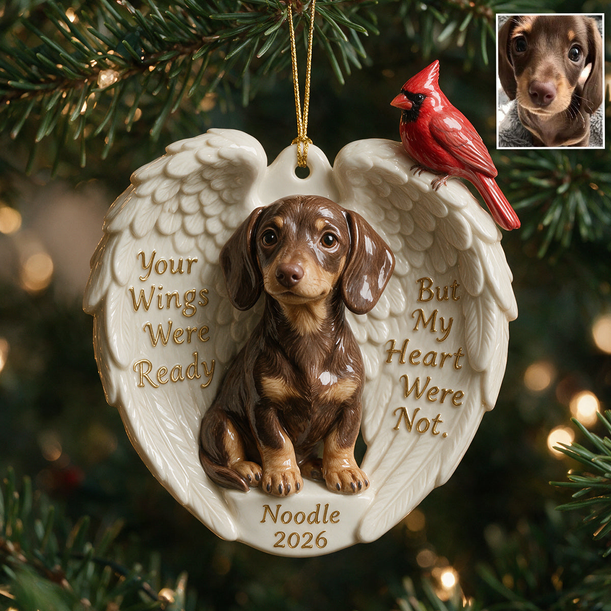 Personalized Custom Photo Fawn White Chihuahua Puppy Memorial Ceramic Ornament