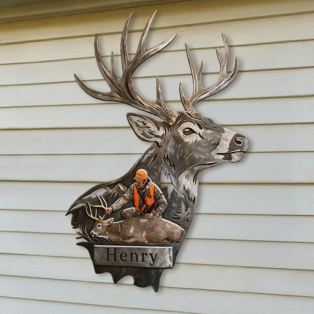 Personalized Custom Photo Hunting Group with Deer 3D Cut Metal Sign Hunting Wall Decor