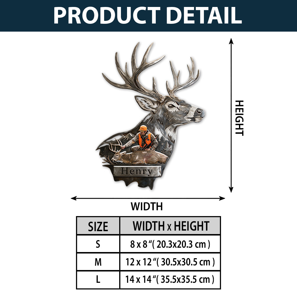 Personalized Custom Photo Middle-Aged Latino Hunter with Deer 3D Cut Metal Sign Hunting Wall Decor