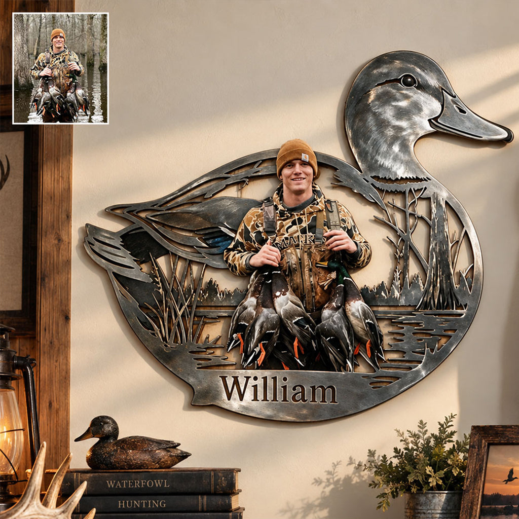 Personalized Custom Photo Hunting Couple with Deer 3D Cut Metal Sign Hunting Wall Decor
