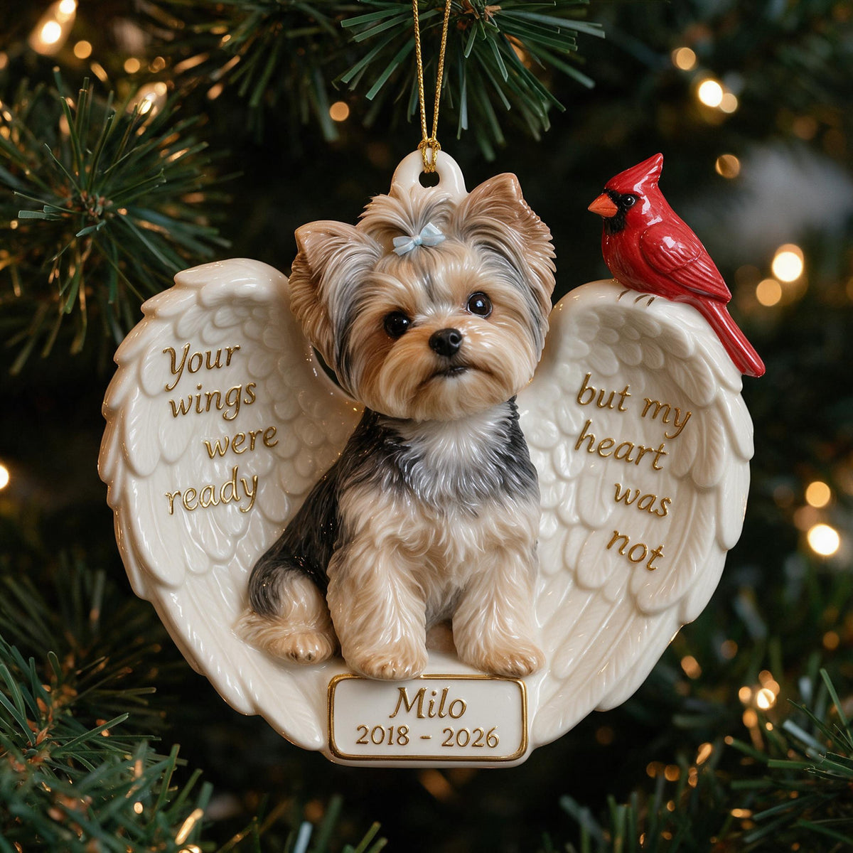Personalized Custom Photo Yorkshire Terrier Memorial Ceramic Ornament