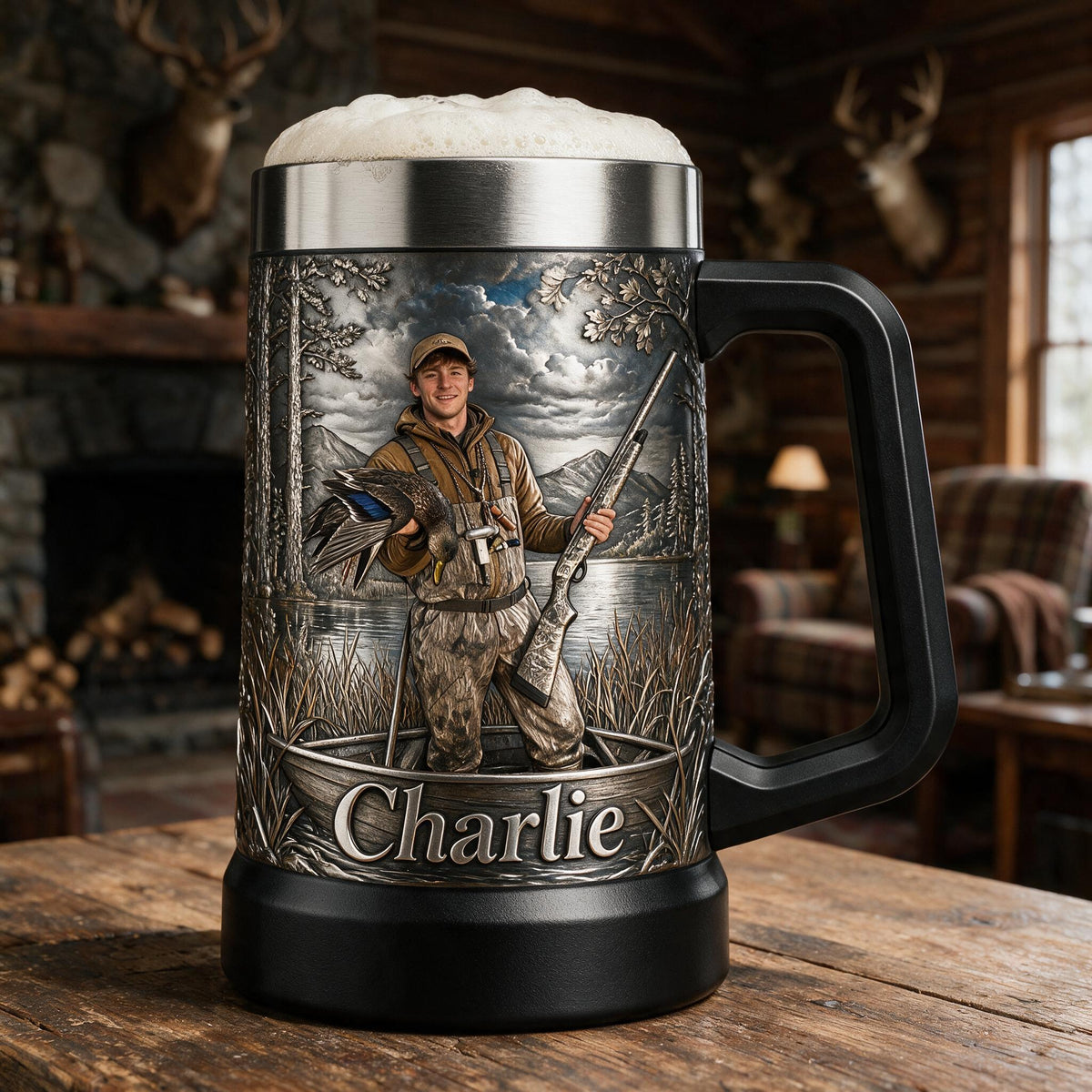 Personalized Duck Hunter Beer Stein Hunting Gift for Outdoorsmen