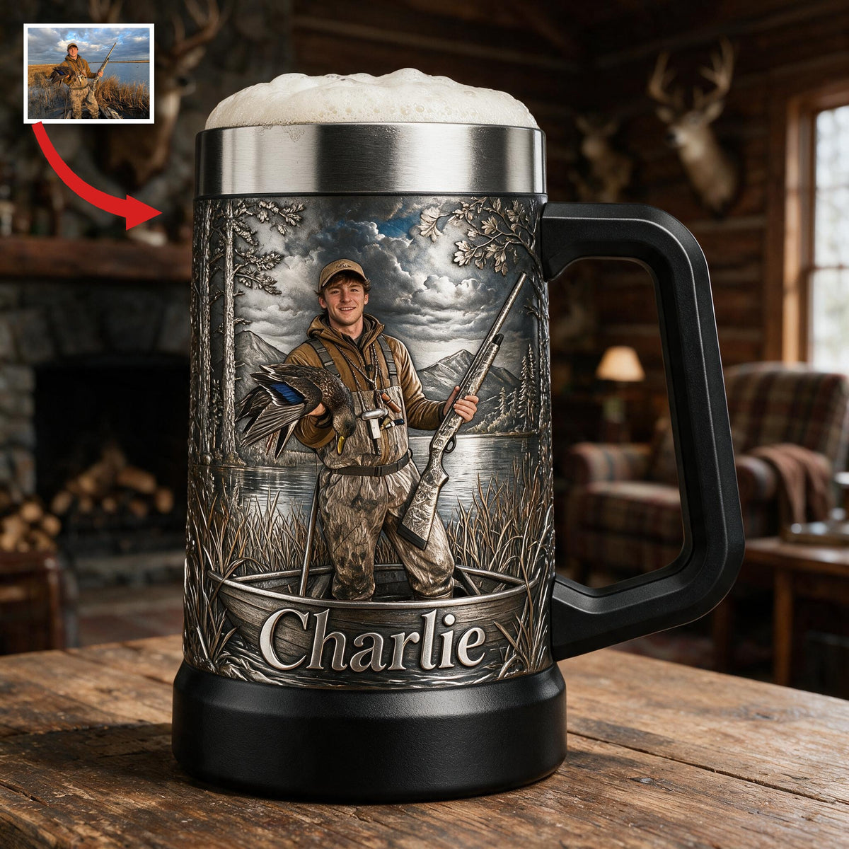 Personalized Duck Hunter Beer Stein Hunting Gift for Outdoorsmen