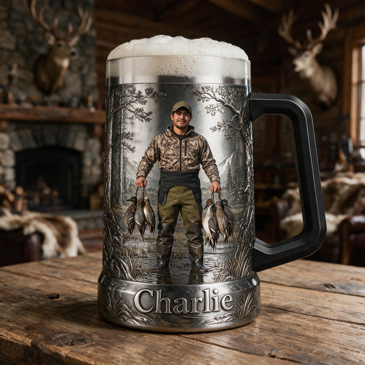 Personalized Latino Duck Hunter Beer Stein Hunting Gift for Beer Lovers