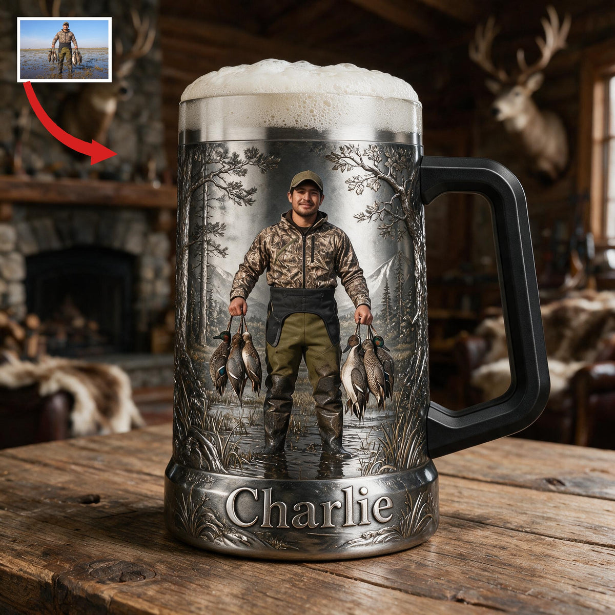Personalized Latino Duck Hunter Beer Stein Hunting Gift for Beer Lovers