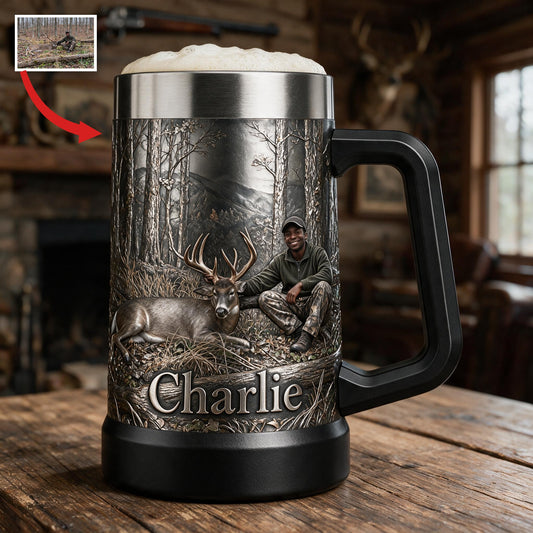 Chope personnalisée Black Hunter avec cerf - Cadeau de chasse