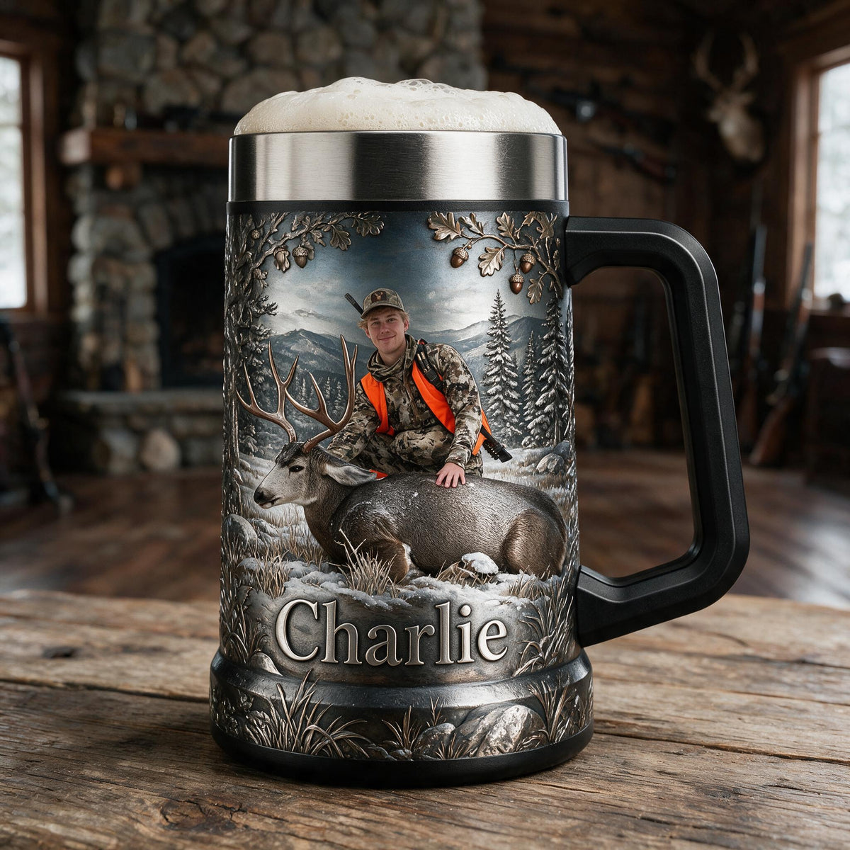 Personalized Hunter with Deer Beer Stein, Hunting Gift for Beer Lovers