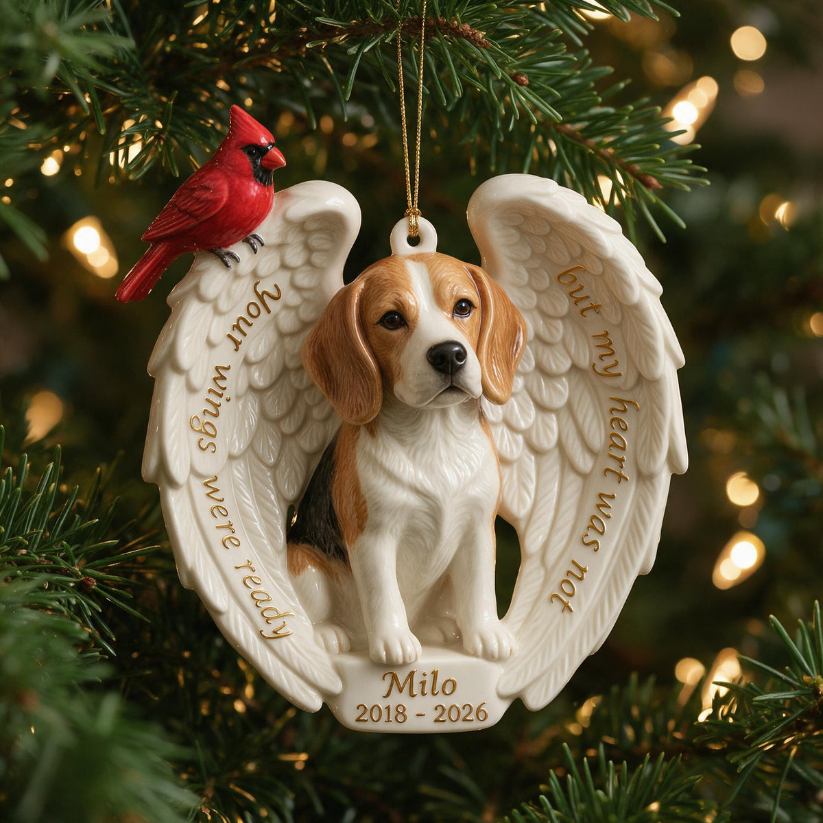 Personalized Custom Photo Tricolor Adult Beagle Memorial Ceramic Ornament Pet Keepsake