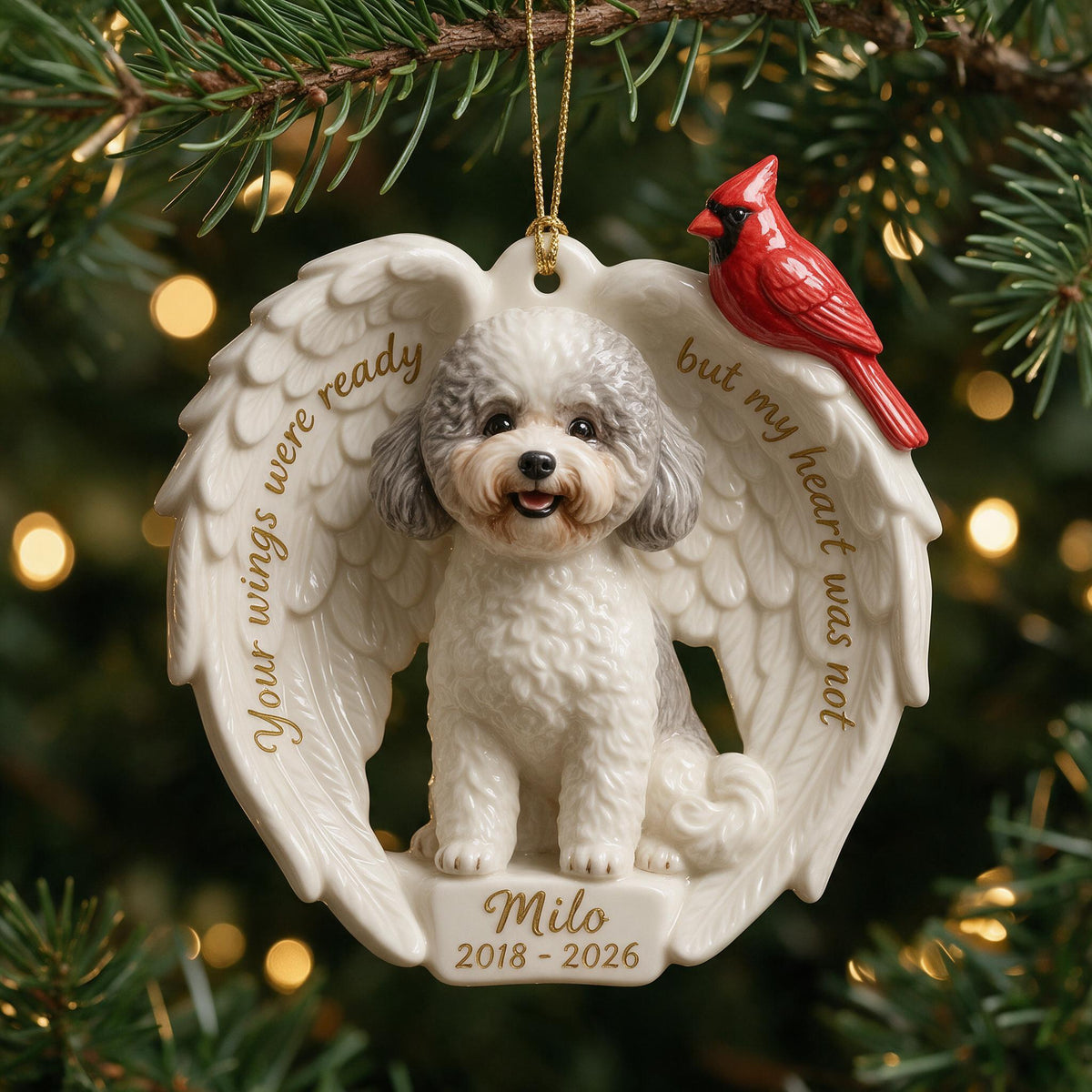 Your Wings Were Ready - Personalized Custom Photo Poodle Memorial Ceramic Ornament Pet Keepsake