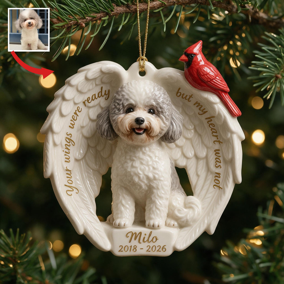 Your Wings Were Ready - Personalized Custom Photo Poodle Memorial Ceramic Ornament Pet Keepsake